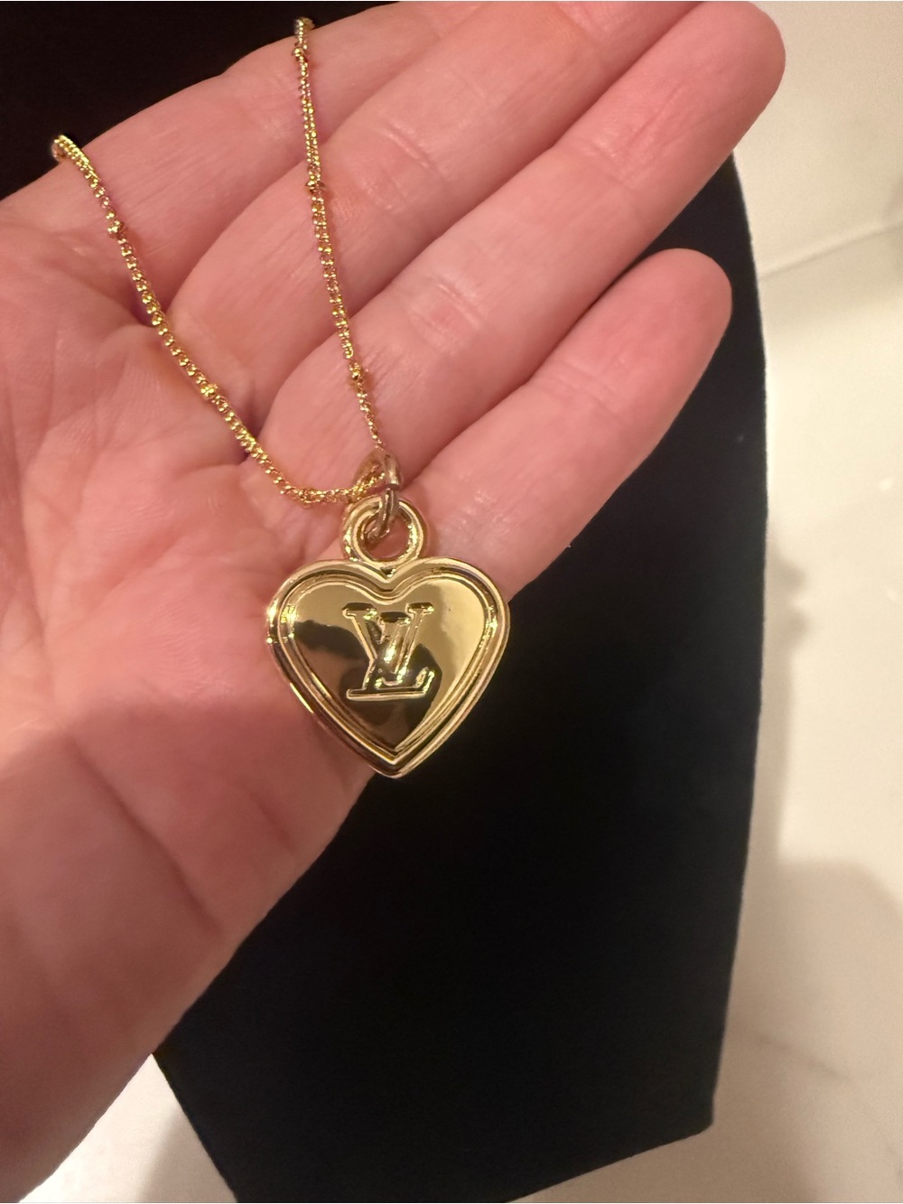 Upcycled Louis Vuitton Gold Heart LV Pendant Necklace